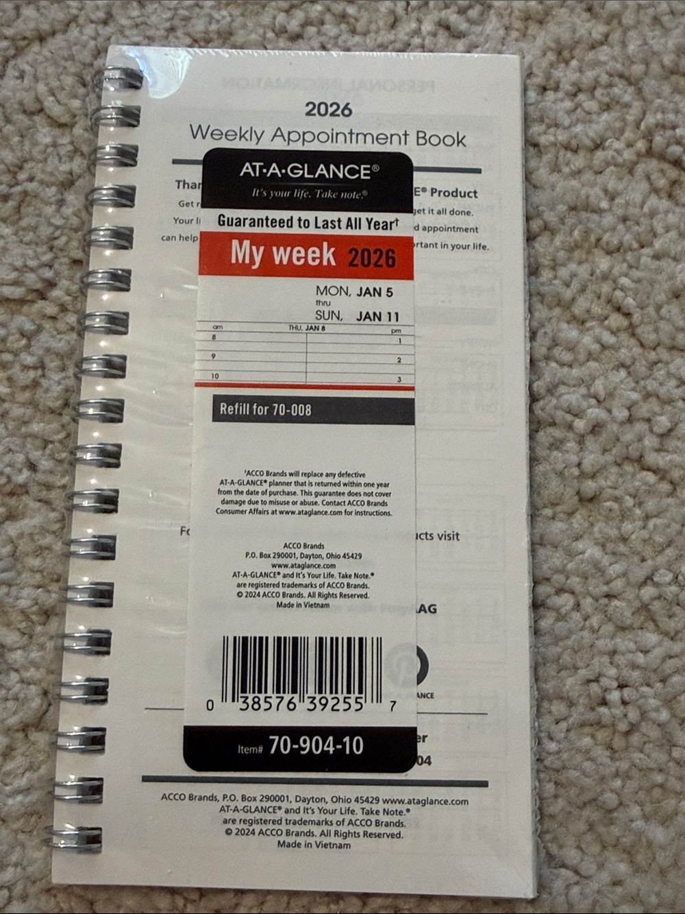 2026 Weekly Appointment Book - White